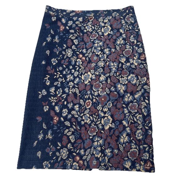 Maeve Anthropologie Pencil Skirt Gertje Blue Floral Midi Knee Length Size Medium - Picture 1 of 8